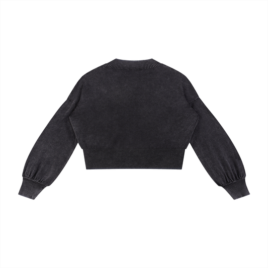 Mineral Wash Balloon Sleeve Cropped Sweater
