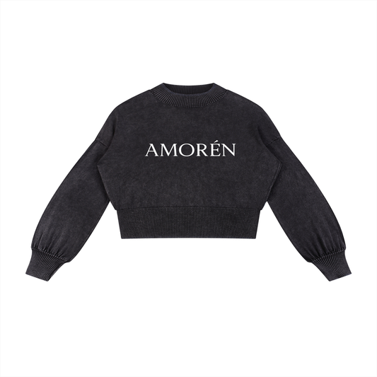 Mineral Wash Balloon Sleeve Cropped Sweater